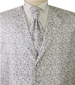 Silver&Grey Classical Tuxedo Collared Waistcoat+Cravat Set