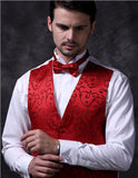 Red Swirl Classical  Microfiber  Waistcoat +Cravat+Hanky