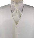 Solid Ivory Plain Fabric Classical Tuxedo Waistcoat+Cravat+Hanky