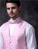 Pink Loving Heart Pattern Romantic Wedding  Waistcoat +Cravat+Bowtie