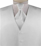 Solid White Plain Fabric Classical Tuxedo Waistcoat+Cravat+Hanky