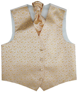 Gold Wedding Flower Classical Microfiber Boy Waistcoat+Bowtie for Tuxedo/Suit/Foraml Wear