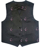 Black Pink Wedding Flower Classical Microfiber Boy Waistcoat+Bowtie for Tuxedo/Suit/Foraml Wear