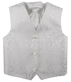 White Paisley Wedding Flower Classical Microfiber Boy Waistcoat+Cravat for Tuxedo/Suit/Foraml Wear