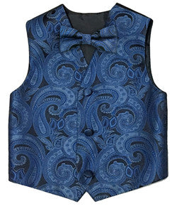 Classic Blue Wedding Flower Classical Microfiber Boy Waistcoat+Cravat for Tuxedo/Suit/Foraml Wear