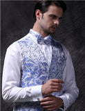 Blue Pteris Pattern Men's  Fashion Polyester Waistcoat Set