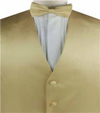 Solid Gold Plain Fabric Classical Tuxedo Waistcoat+Bowtie+Hanky