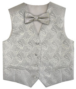 Grey Wedding Flower Classical Microfiber Boy Waistcoat+Bowtie for Tuxedo/Suit/Foraml Wear