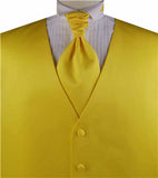 Solid Yellow Plain Fabric Classical Tuxedo Waistcoat+Cravat+Hanky