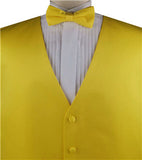 Solid Gold Yellow Plain Fabric Classical Dress/Bridal Waistcoat+Bowtie+Hanky