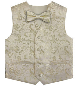 Ivory Wedding Flower Classical Microfiber Boy Waistcoat+Bowtie for Tuxedo/Suit/Foraml Wear