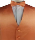 Solid Dark Orange Plain Fabric Classical Tuxedo Waistcoat+Bowtie+Hanky