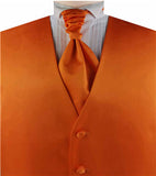 Solid Dark Orange Plain Fabric Classical Tuxedo Waistcoat+Cravat+Hanky