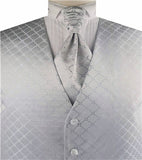 Silver Diamond Pattern Classical Tuxedo Waistcoat+Cravat+Hanky