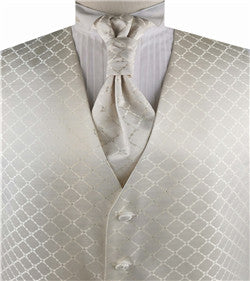 Ivory Diamond Pattern Classical Tuxedo Waistcoat+Cravat+Hanky
