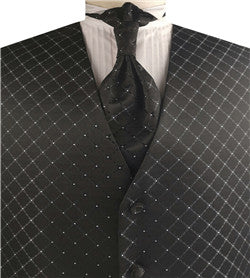 Black Diamond Pattern Classical Tuxedo Waistcoat+Cravat+Hanky