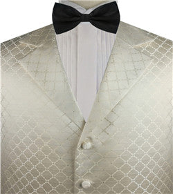Ivory Chequer Collared Classical Personality Tuxedo Waistcoat  Back with Same Fabric