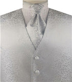 Silver Swirl Design Fashion Tuxedo Waistcoat+Cravat+Hanky