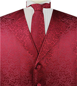 Burgundy Classical Tuxedo Collared Waistcoat+Necktie+Hanky