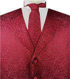 Burgundy Classical Tuxedo Collared Waistcoat+Necktie+Hanky