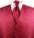 Red Swirl Design Fashion Tuxedo Waistcoat+Cravat+Hanky