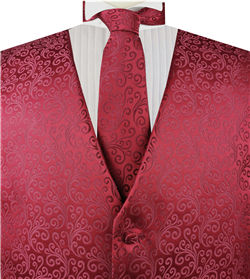 Burgundy Swirl Design Fashion Tuxedo Waistcoat+Necktie+Hanky