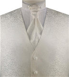 Ivory Swirl Design Fashion Tuxedo Waistcoat+Cravat+Hanky