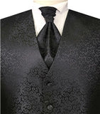 Black Swirl Design Fashion Tuxedo Waistcoat+Cravat+Hanky