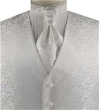 White Swirl Design Fashion Tuxedo Waistcoat+Cravat+Hanky