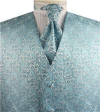 Turquoise Swirl Classical Tuxedo Handsome Waistcoat+Necktie+Hanky