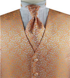 Orange Swirl Design Fashion Tuxedo Waistcoat+Cravat+Hanky