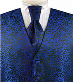 Blue Swirl Design Fashion Tuxedo Waistcoat+Cravat+Hanky