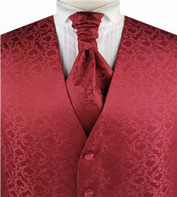 Red Pteris Swirl Classical Wedding Tuxedo Waistcoat+Cravat(Bowtie)+Hanky