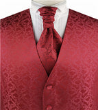 Red Pteris Swirl Classical Wedding Tuxedo Waistcoat+Cravat(Bowtie)+Hanky