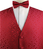 Red Pteris Swirl Classical Wedding Tuxedo Waistcoat+Cravat(Bowtie)+Hanky