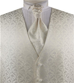 Ivory Pteris Swirl Classical Wedding Tuxedo Microfiber Waistcoat+Cravat+Hanky