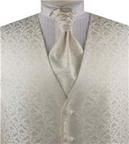 Ivory Pteris Swirl Classical Wedding Tuxedo Microfiber Waistcoat+Cravat+Hanky