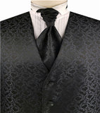 Black Pteris Swirl Classical Wedding Tuxedo Microfiber Waistcoat+Cravat+Hanky