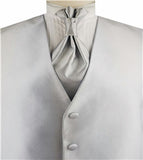 Silver Vertical  Classical Man's Custom Made Tuxedo Vest+Cravat+Hanky