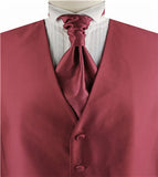 Burgundy Vertical Classical Microfiber Groomsman Tuxedo Vest+Cravat+Hanky