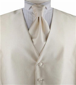 Ivory Vertical Men's Tailored Dress/Bridal Tuxedo Vest+Cravat+Hanky