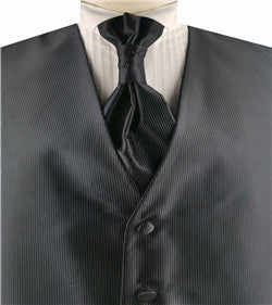 Black Vertical Classical Microfiber Groomsman Tuxedo Vest+Cravat+Hanky
