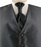 Black Vertical Classical Microfiber Groomsman Tuxedo Vest+Cravat+Hanky