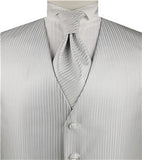 Silver Vertical Men's Handsome Dress/Bridal Tuxedo Vest+Hanky+Cravat or Bowtie