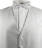 Silver Vertical Men's Handsome Dress/Bridal Tuxedo Vest+Hanky+Cravat or Bowtie