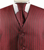 Burgundy Vertical Men's Tailored Dress/Bridal Tuxedo Vest+Cravat+Hanky