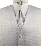 Silver Diamond Pattern Classical Wedding Waistcoat+Cravat+Hanky