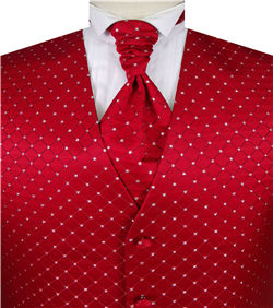 Red Diamond Pattern Classical Wedding Waistcoat+Cravat+Hanky