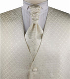 Ivory Diamond Pattern Classical Wedding Waistcoat+Cravat+Hanky