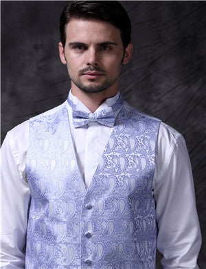 Light Blue Paisley Bridegroom Microfiber Waistcoat Set